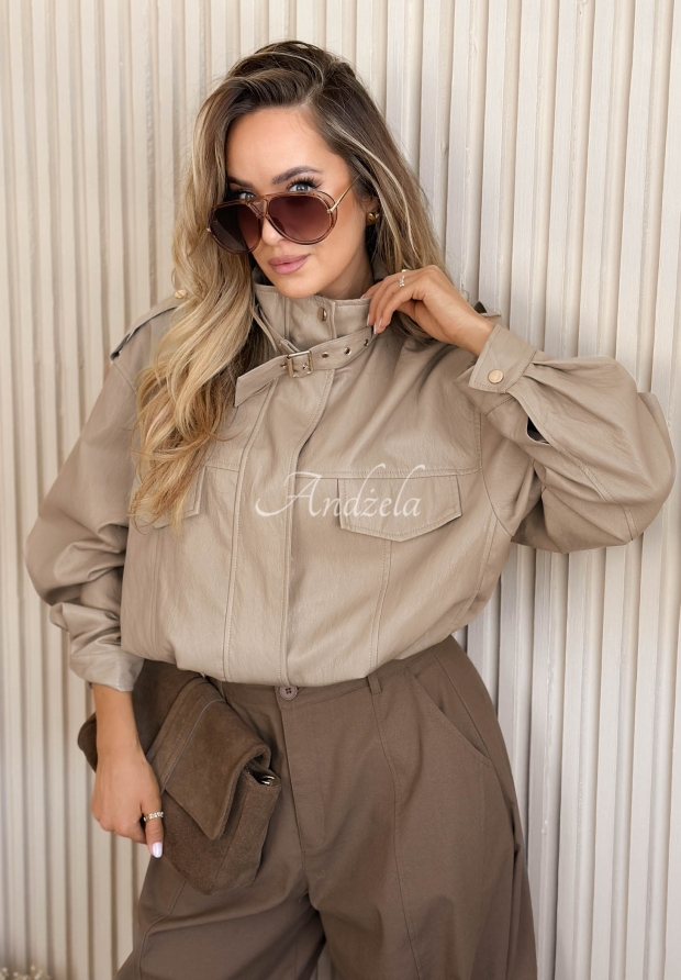 Marisa Short Beige Leather Bomber Jacket