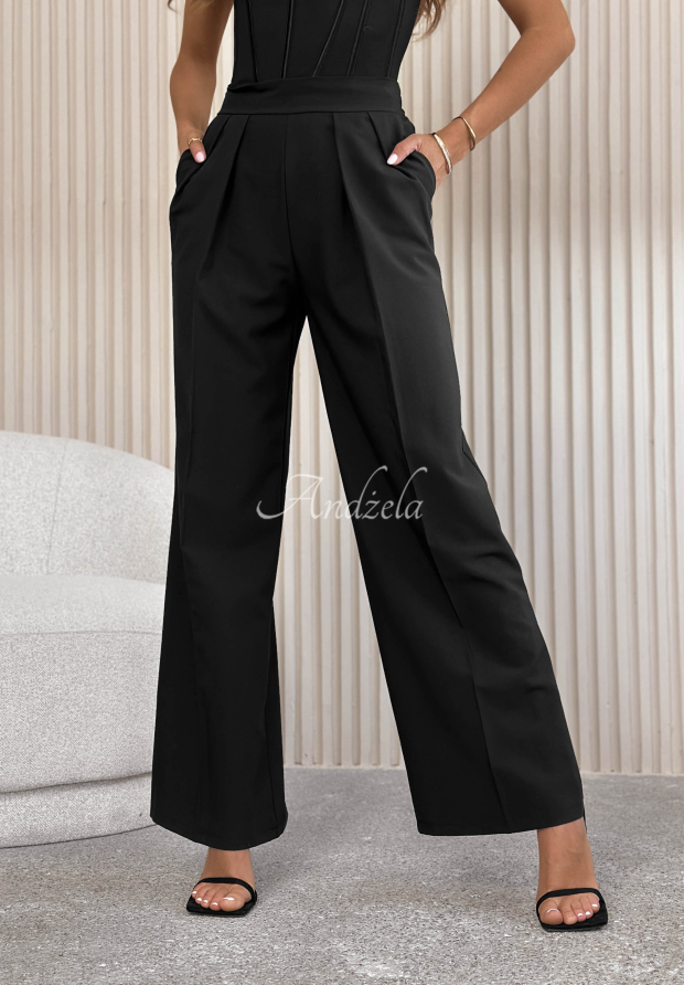 Elegant wide leg pants with viscose After You Left black