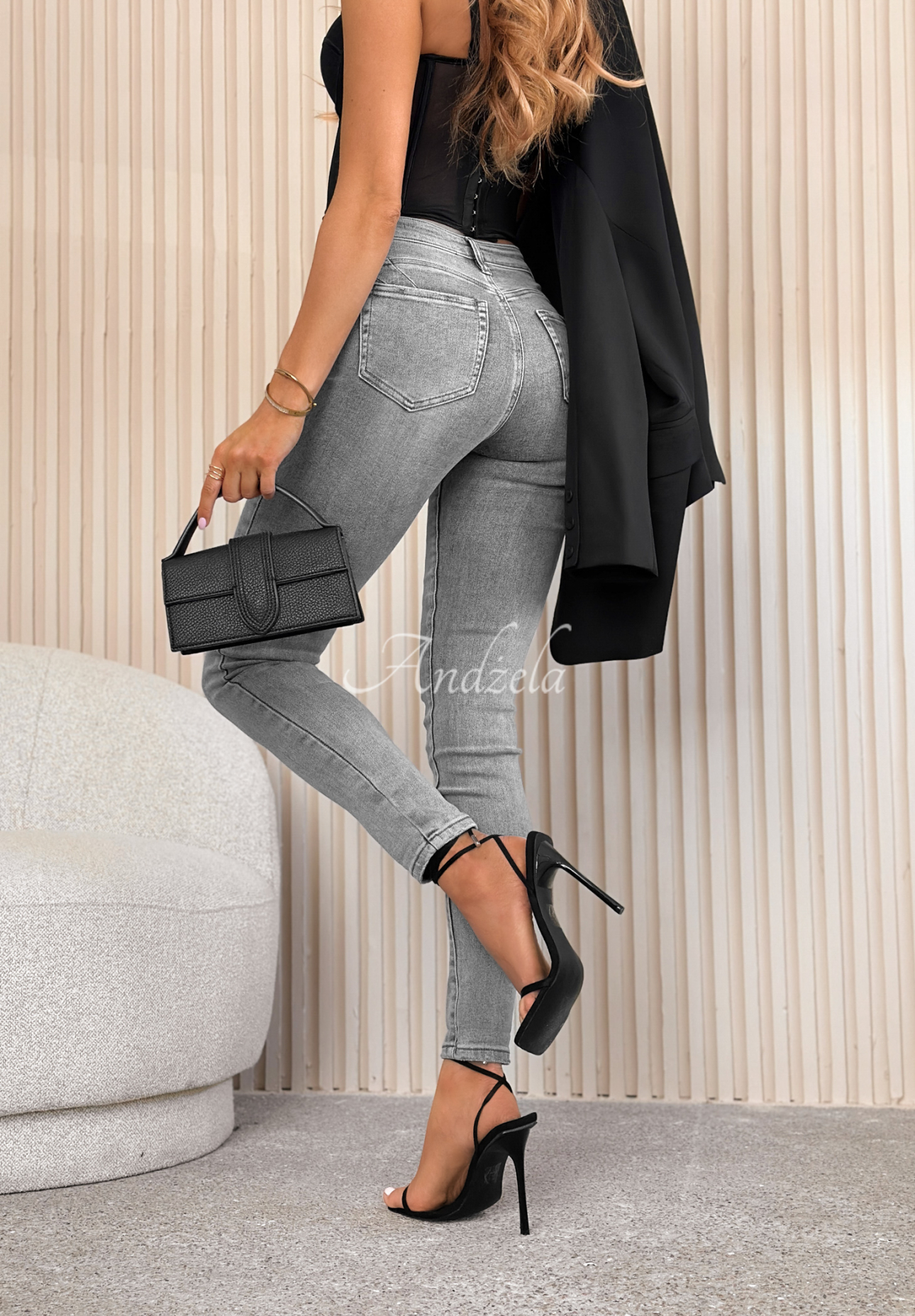 Spodnie jeansowe skinny Laurie jasnoszare