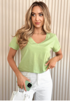 T-shirt z dekoltem Mariella pistacjowy