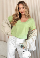 T-shirt z dekoltem Mariella pistacjowy