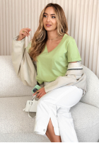 T-shirt z dekoltem Mariella pistacjowy