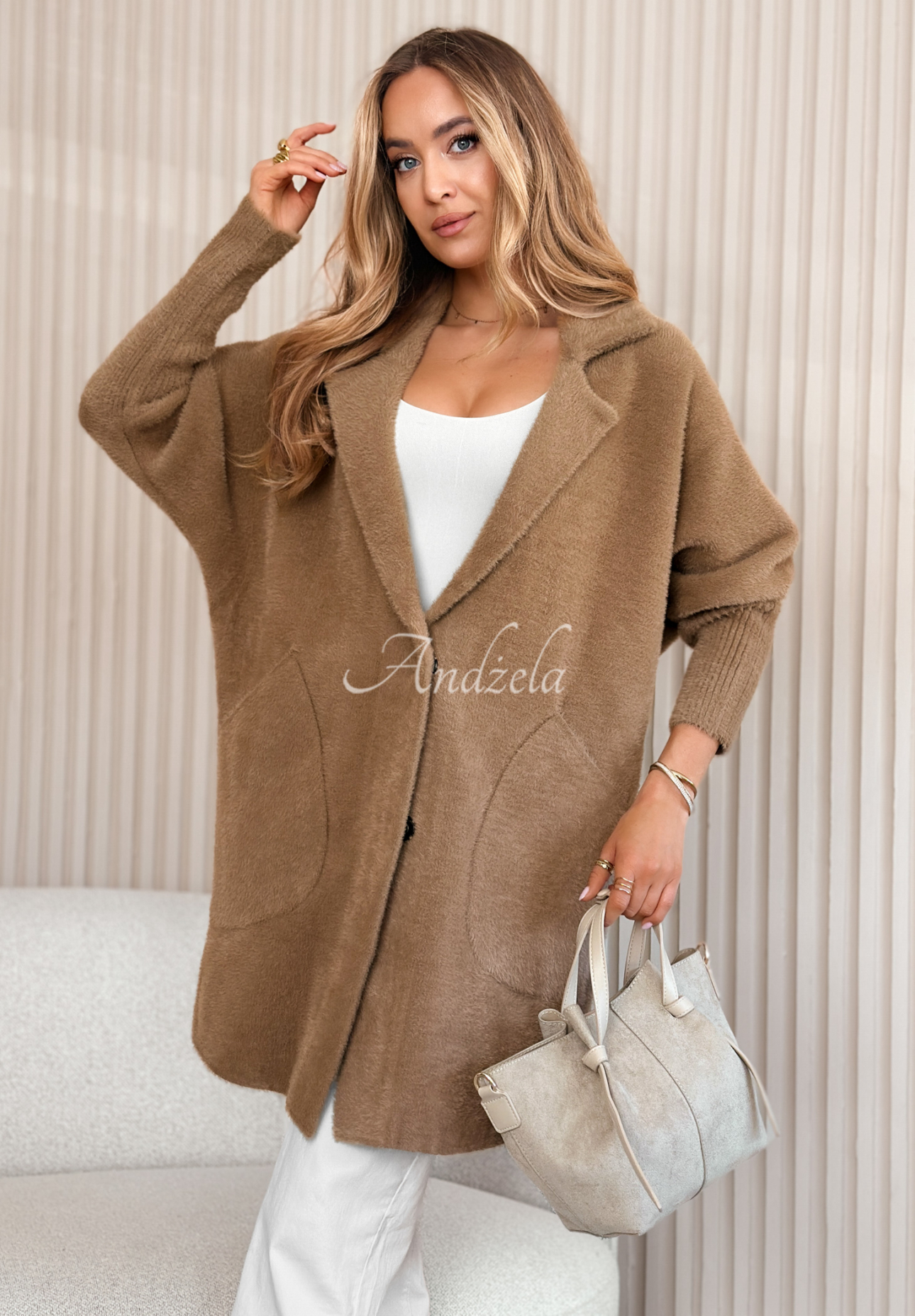 Płaszcz alpaka oversize Royal camelowy