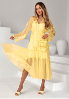 Sukienka maxi z tencelu z falbankami i kwiatami Isenelle błękitna