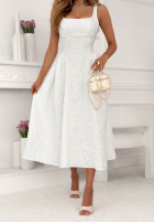 Rozkloszowana sukienka midi z kwadratowym dekoltem Aurelie pudrowy róż