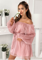 Szyfonowa sukienka mini z bufiastymi Persephone rękawami