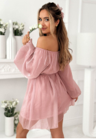 Szyfonowa sukienka mini z bufiastymi Persephone rękawami