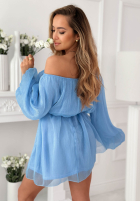 Szyfonowa sukienka mini z bufiastymi Persephone rękawami