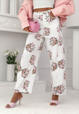 Spodnie jeansowe balloon w kwiaty Floral Denim białe
