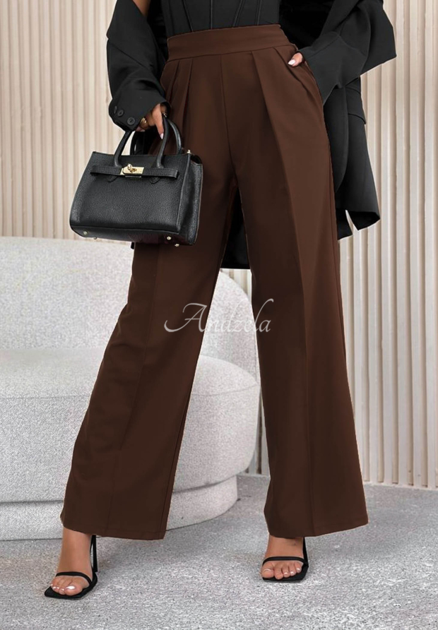 Elegant wide leg pants with viscose After You Left chocolate