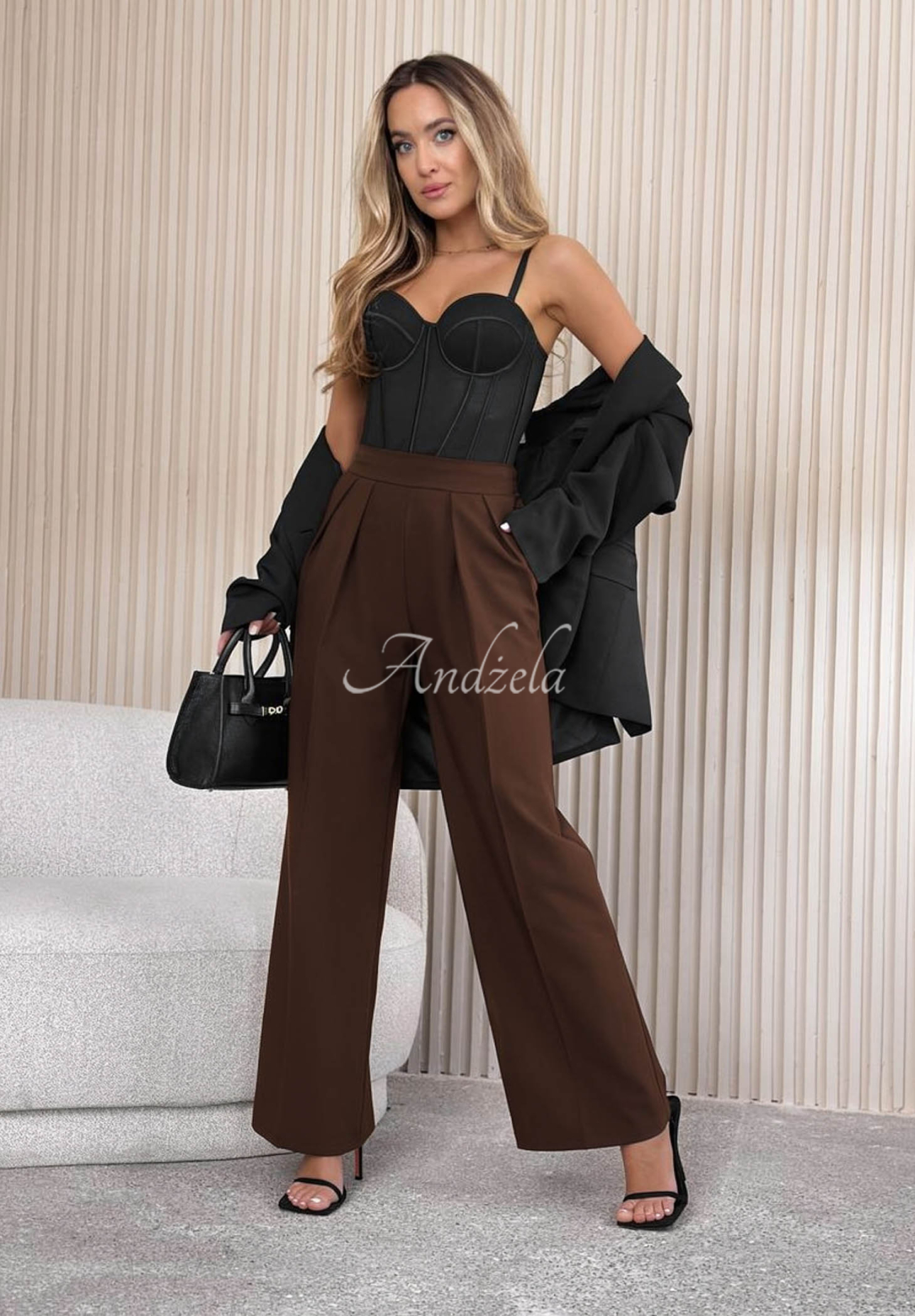 Elegant wide leg pants with viscose After You Left chocolate