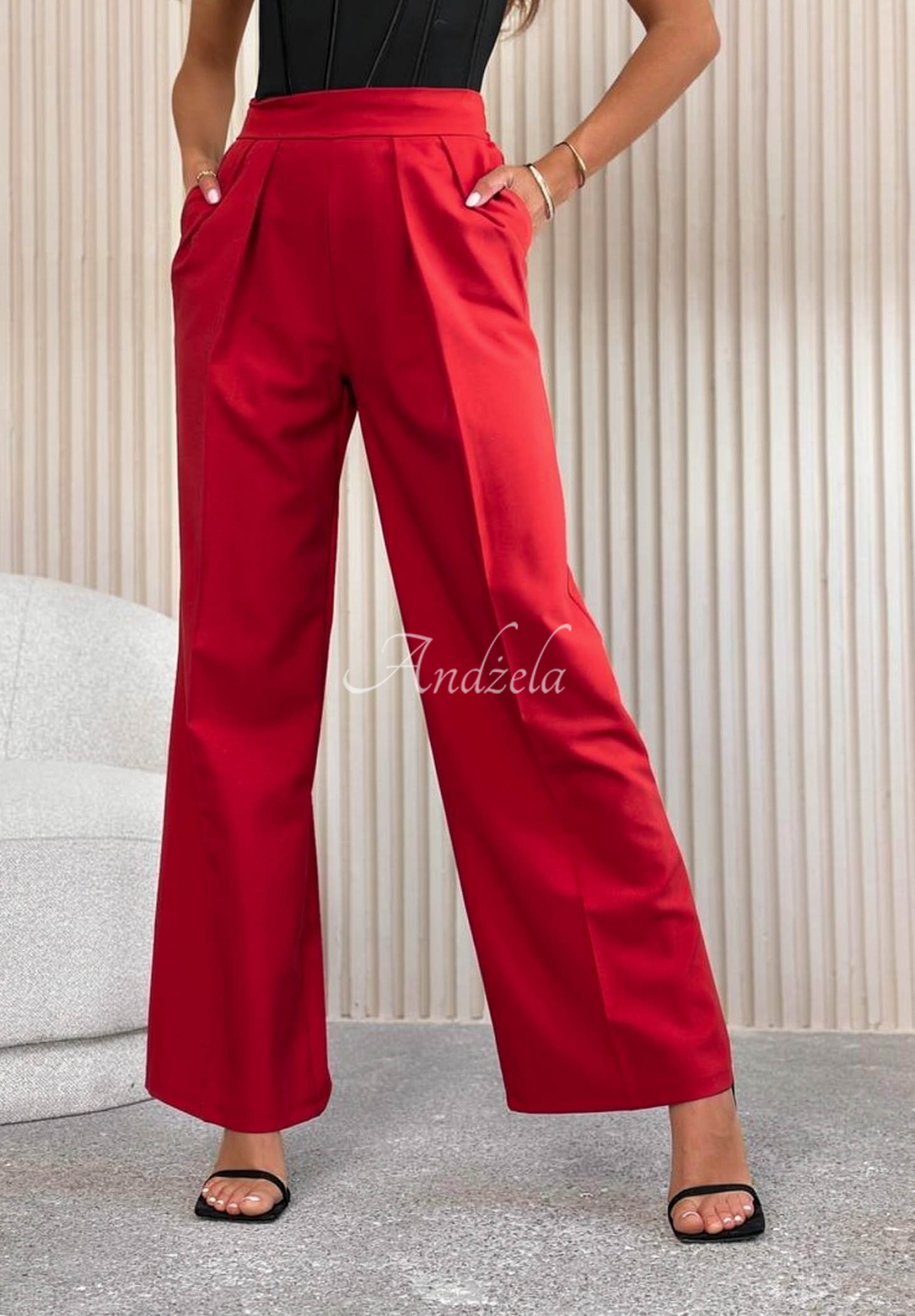 Elegant wide leg pants with viscose After You Left red