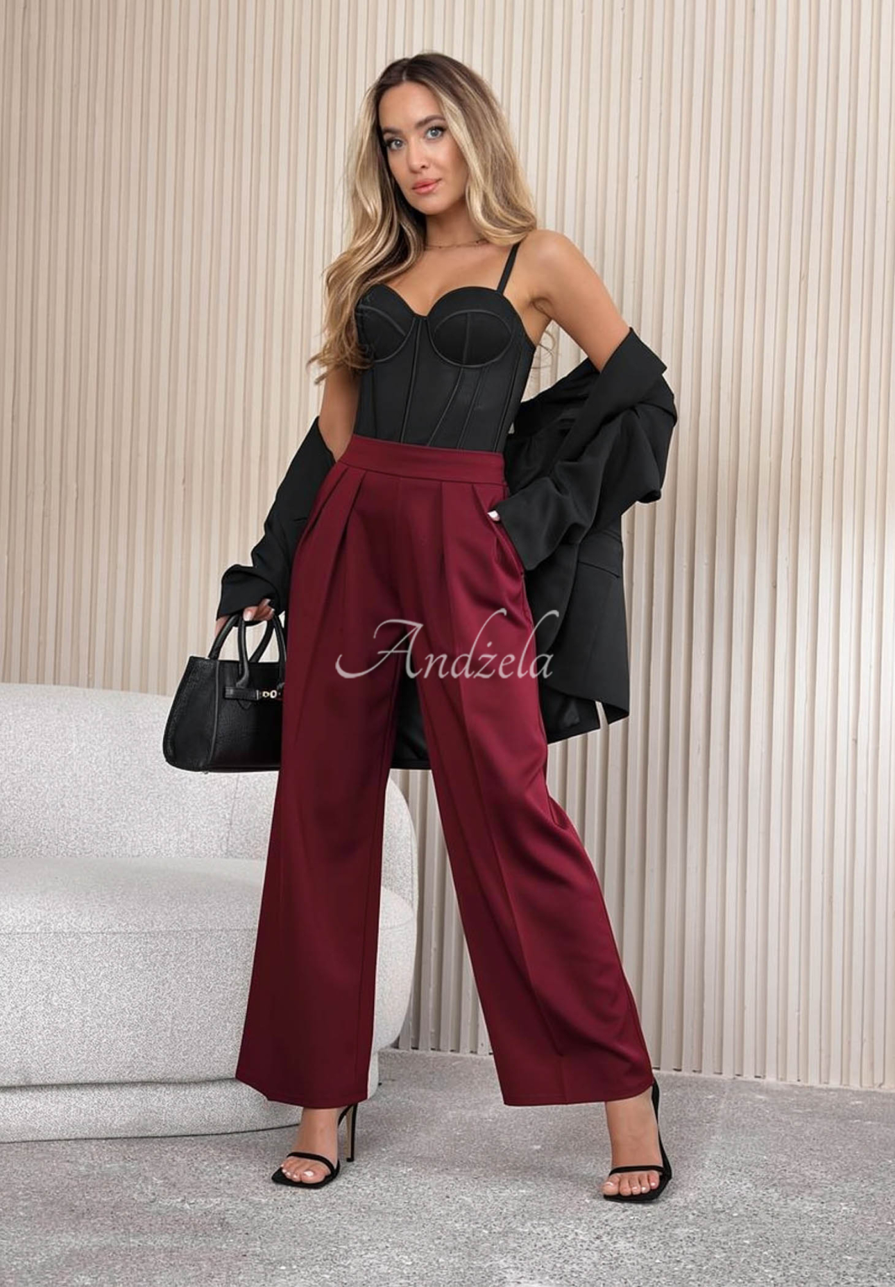 Eleganckie spodnie wide leg After You Left burgundowe