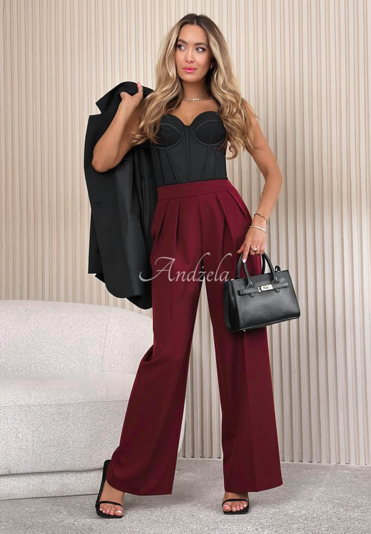 Elegant wide leg pants with viscose After You Left burgundy