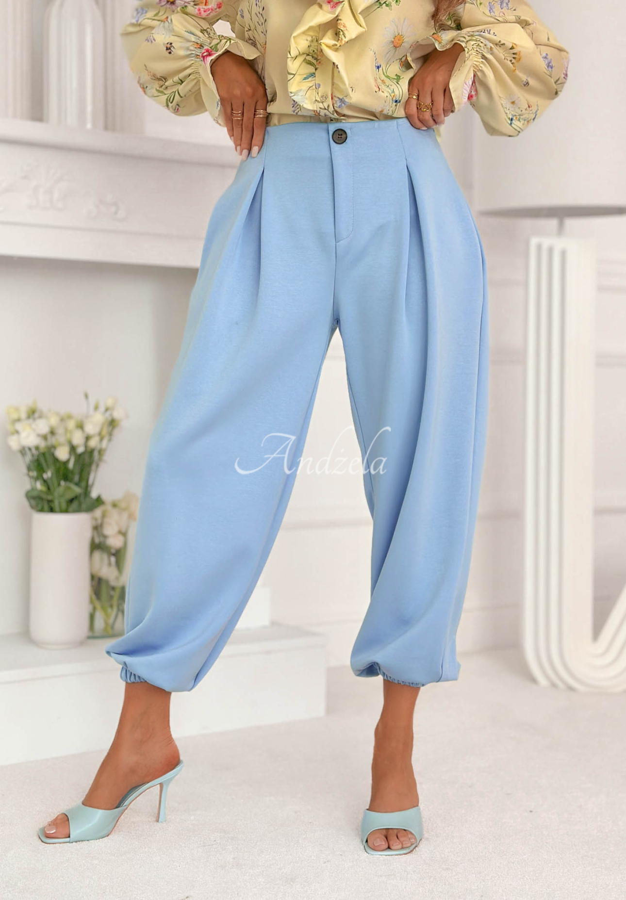 Viscose butterfly pants with cuffs What You Wanted sky blue
