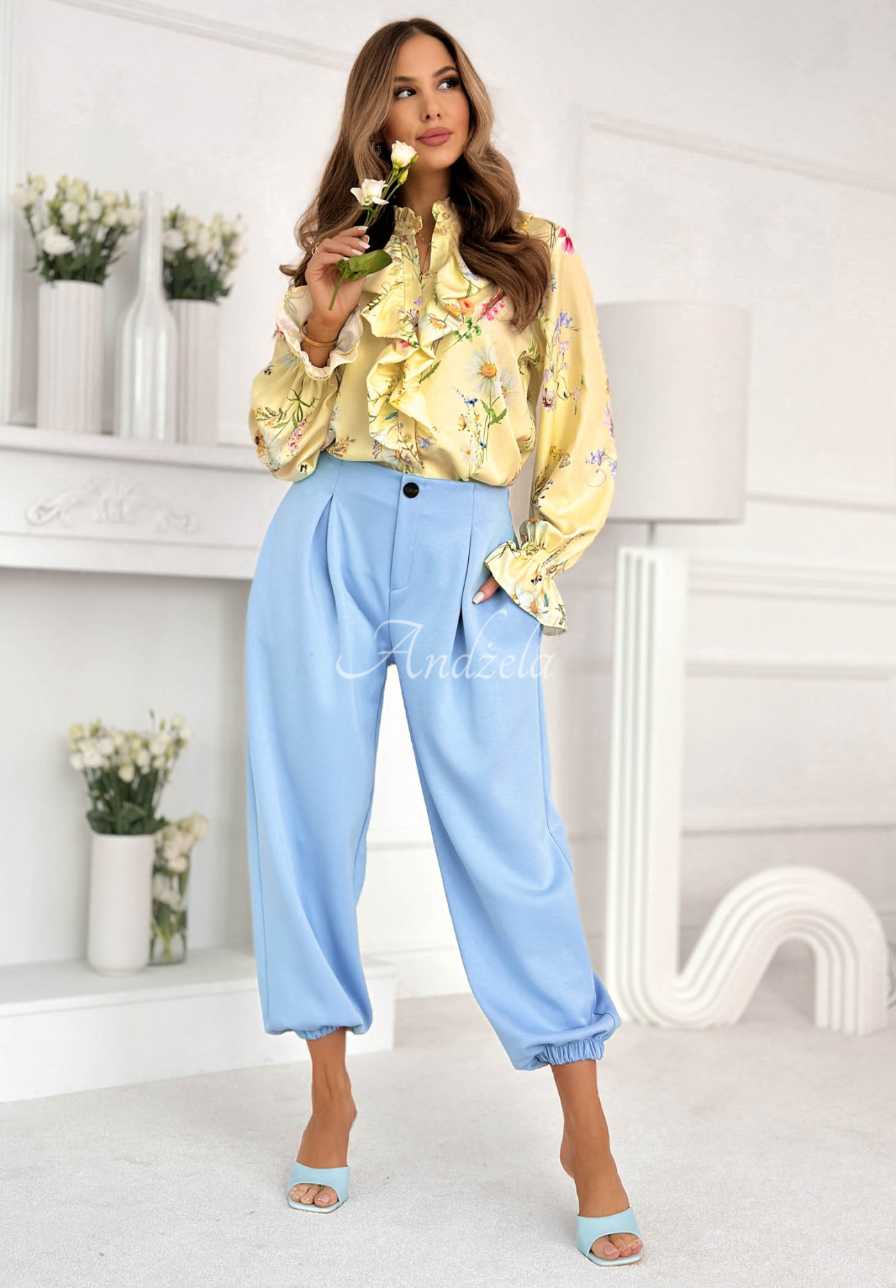 Viscose butterfly pants with cuffs What You Wanted sky blue