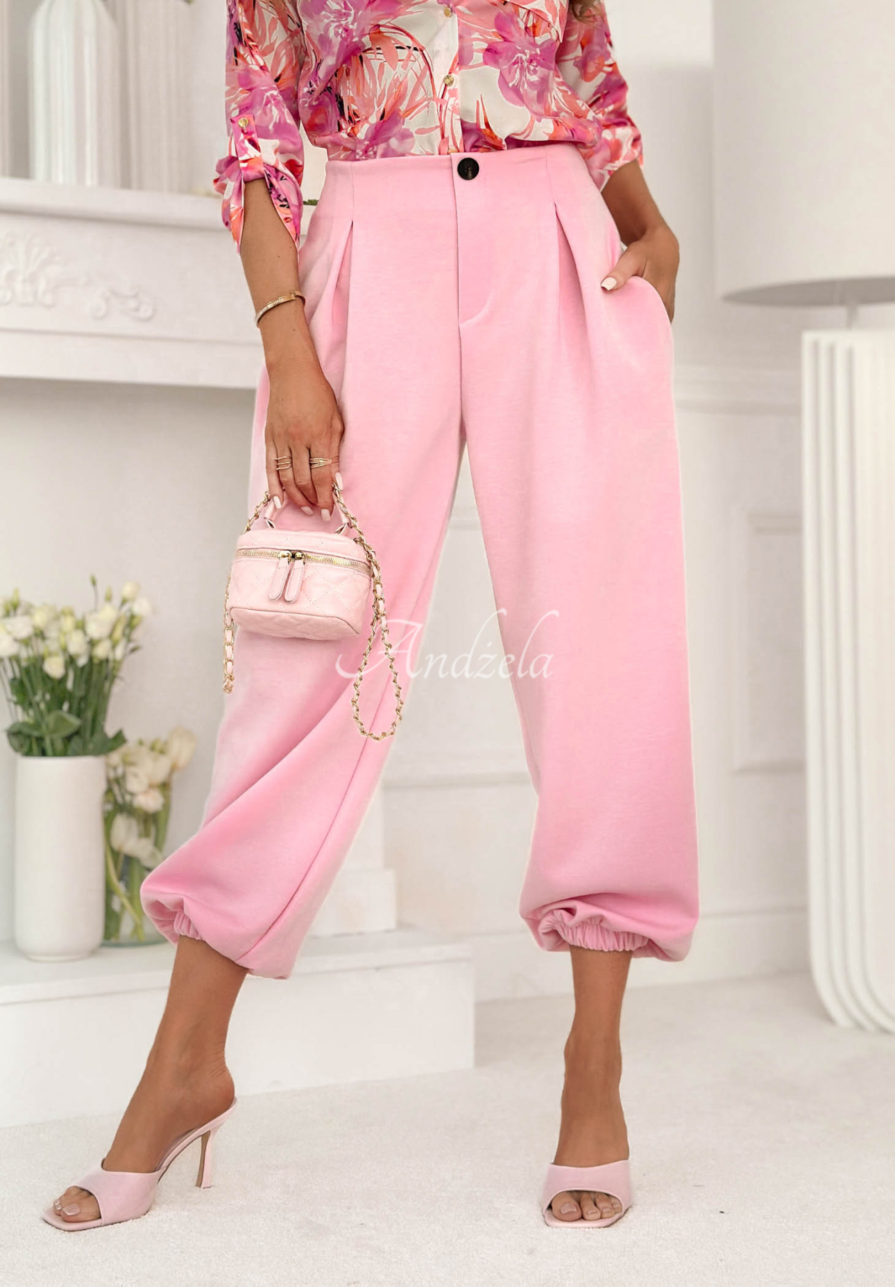 Viscose butter pants with cuffs What You Wanted powder pink