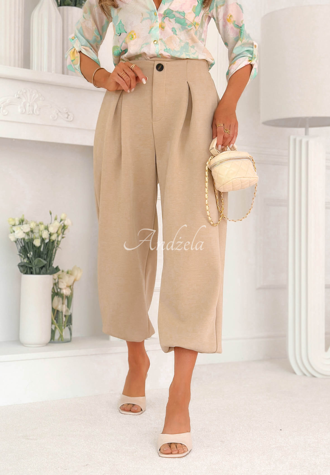 Viscose butter pants with cuffs What You Wanted beige