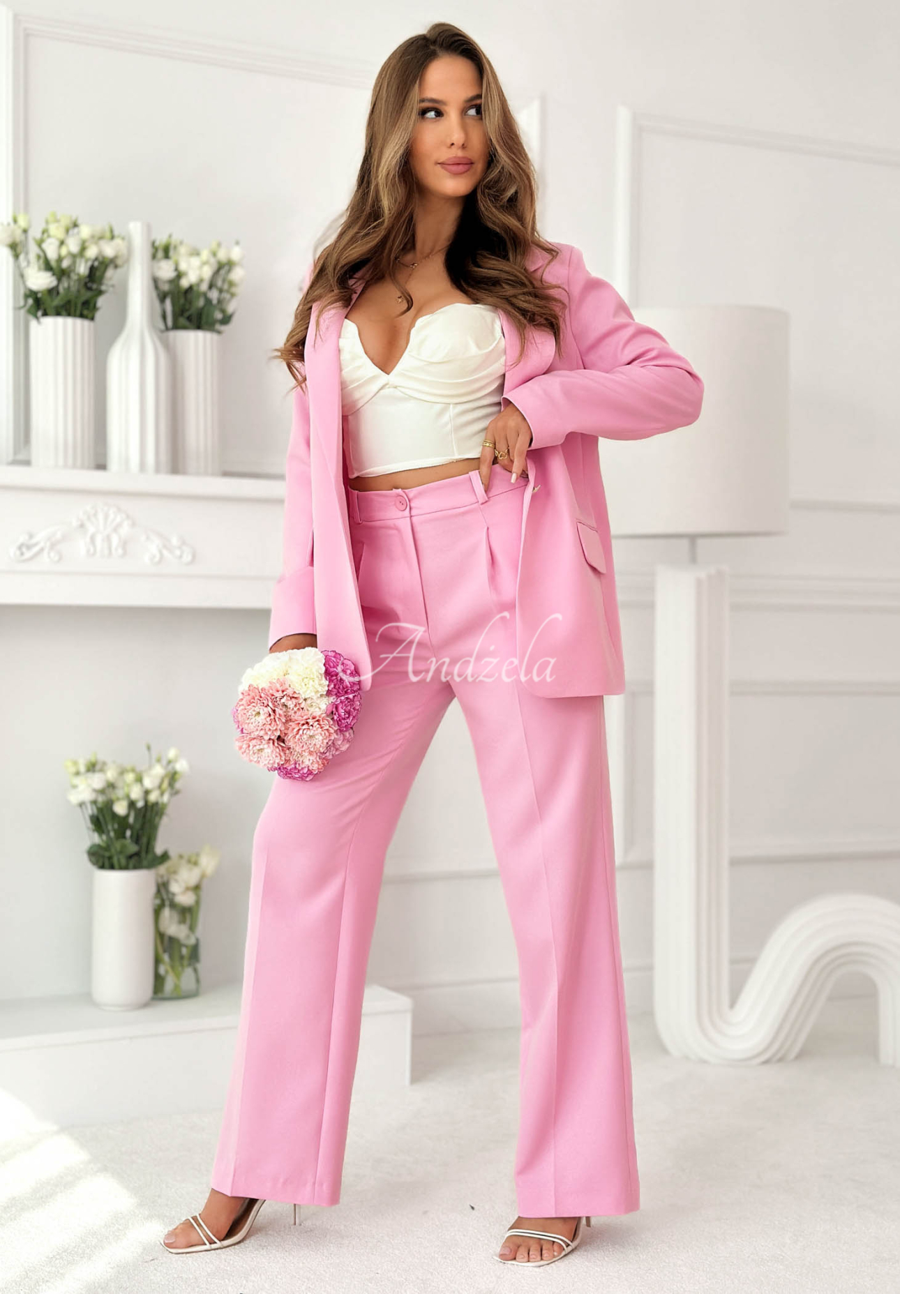 Elegant wide-leg viscose pants by Perfect Timing in powder pink