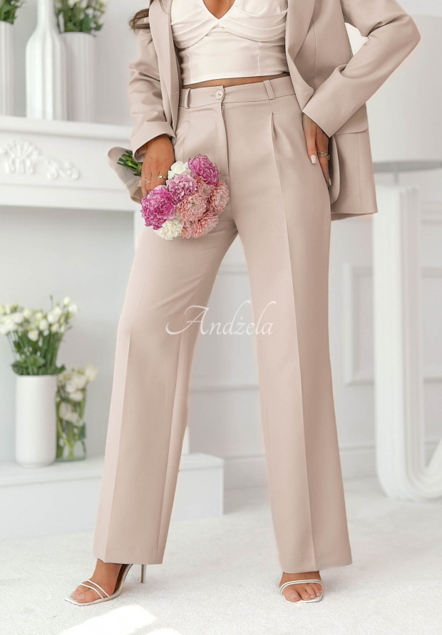 Eleganckie spodnie wide leg z wiskozy Perfect Timing beżowe