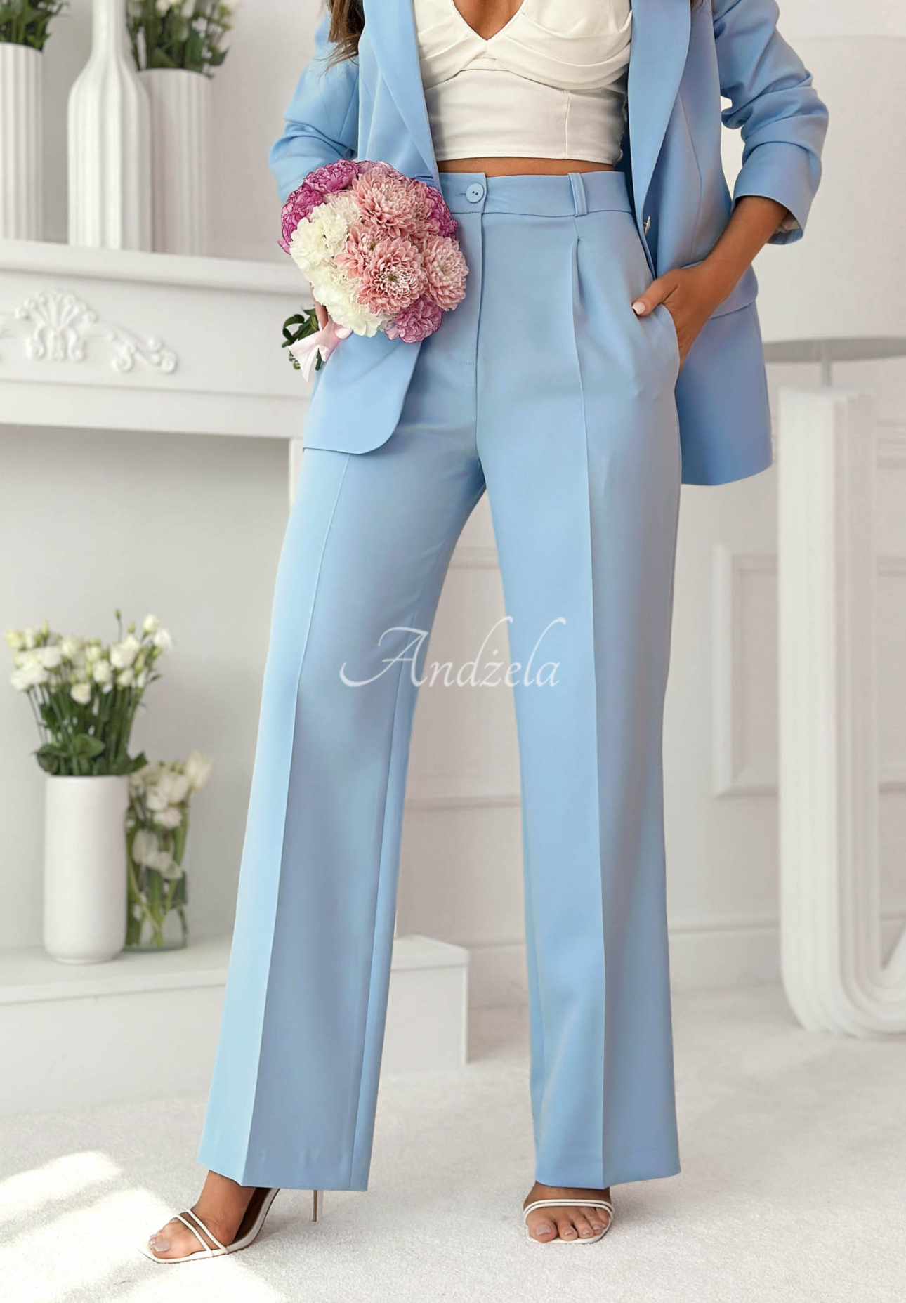 Elegant wide-leg viscose pants by Perfect Timing in sky blue