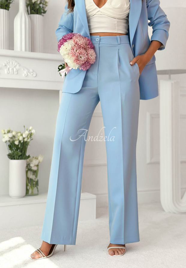 Eleganckie spodnie wide leg z wiskozy Perfect Timing błękitne