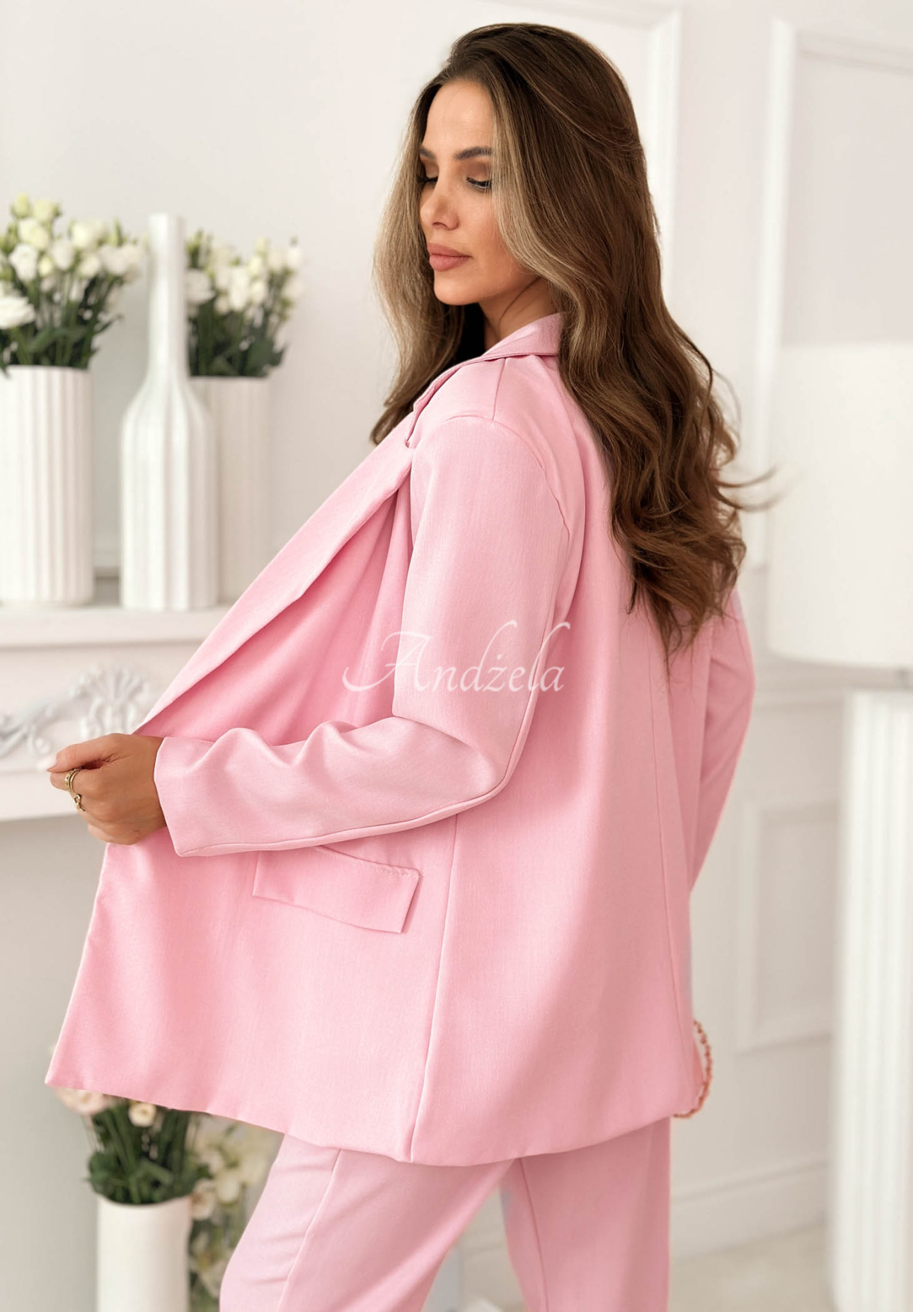 Elegant double-breasted blazer with a collar – Cordelia Pink