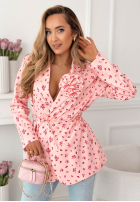 Kwiecista marynarka z paskiem i różą Macarena żółta