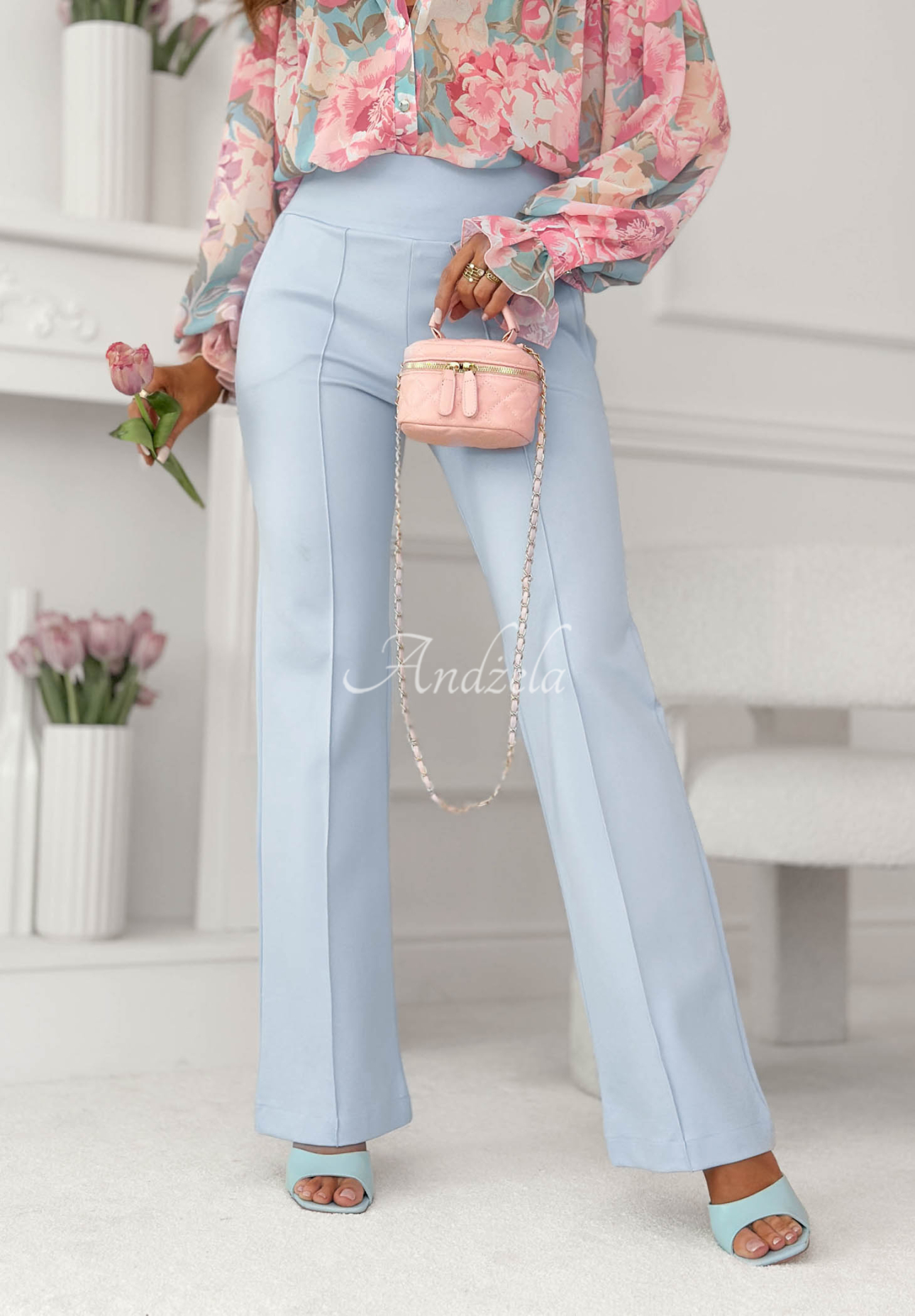 Can't Ignore Me Light Blue Fabric Bell-Bottom Pants