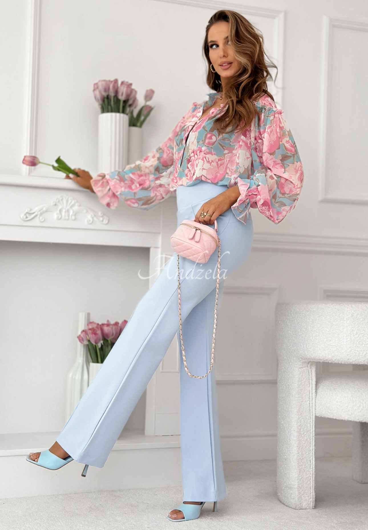 Can't Ignore Me Light Blue Fabric Bell-Bottom Pants