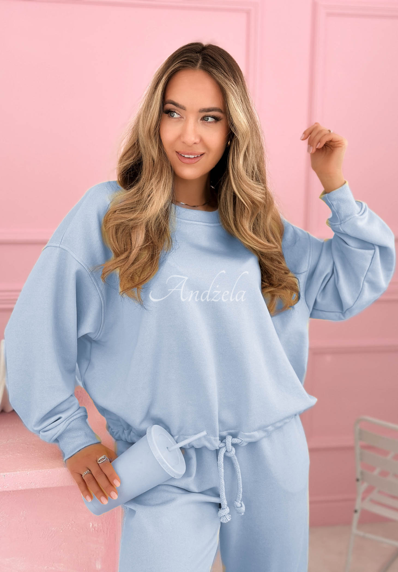 Bawełniany komplet dresowy bluza i spodnie Denise niebieski