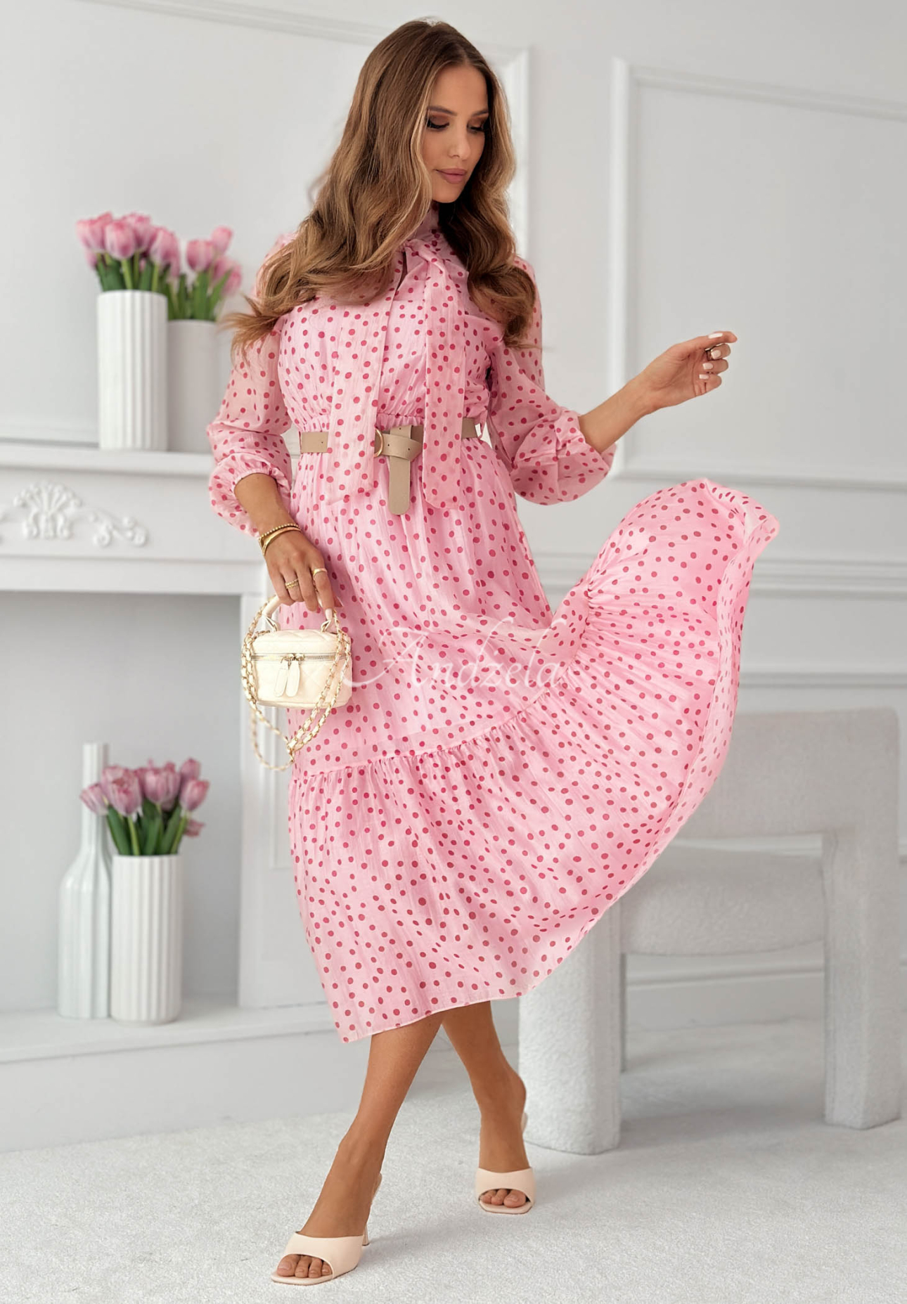 Tatiana Pink Polka Dot Tencel Midi Dress