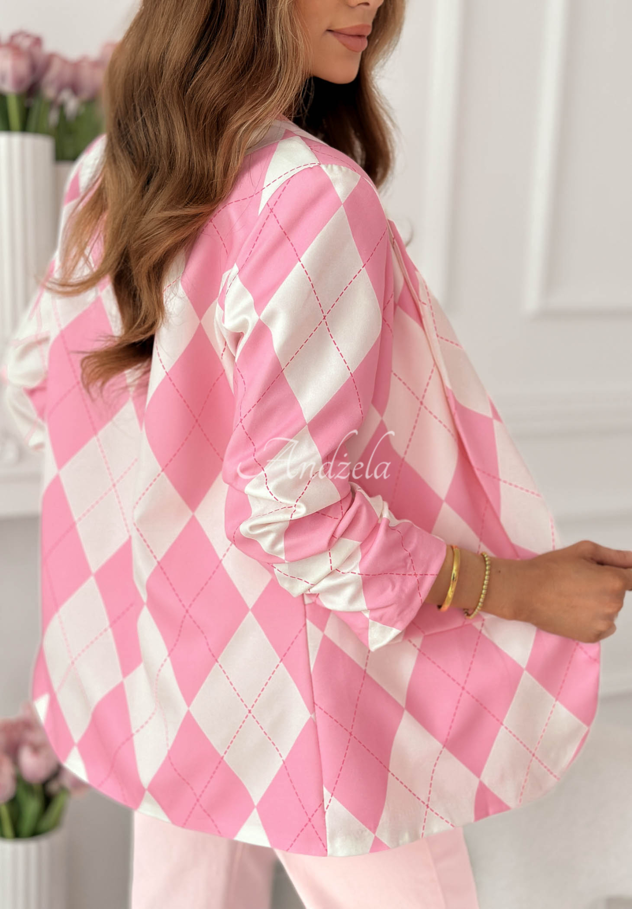 Sharon Pink Diamond-Patterned Blazer