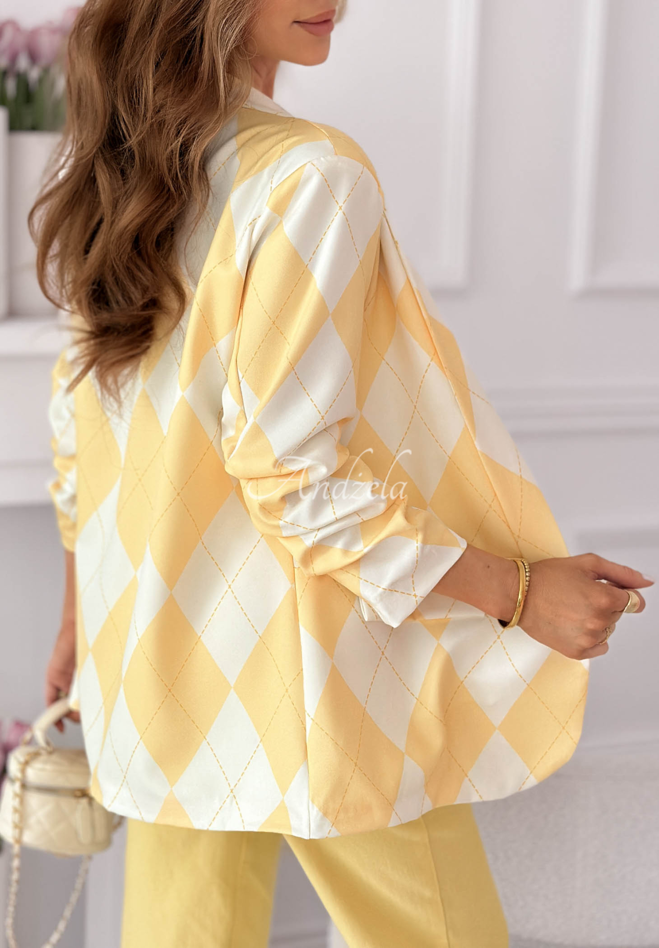 Sharon Yellow Diamond-Patterned Blazer