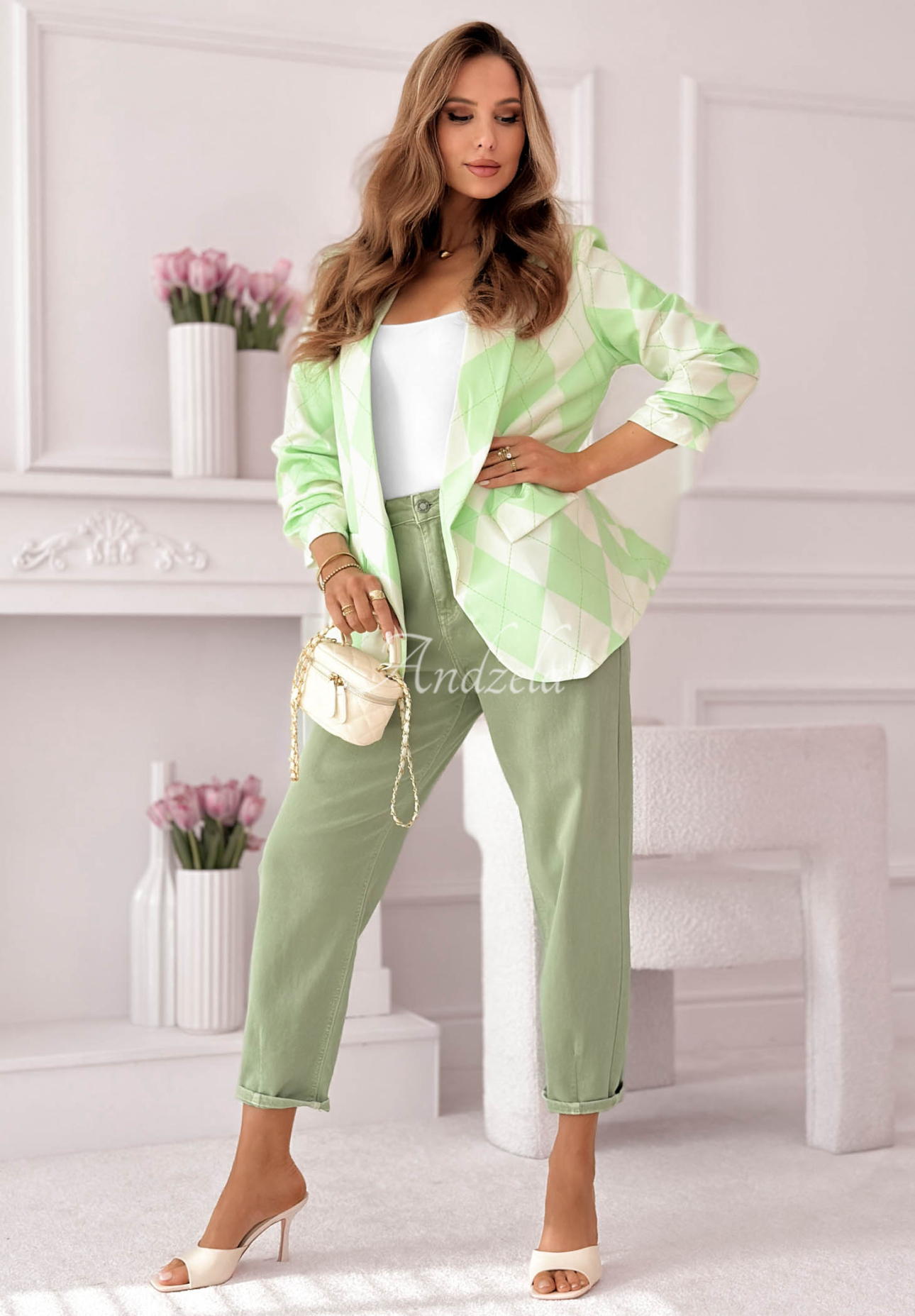 Marynarka w romby Sharon pistacjowa