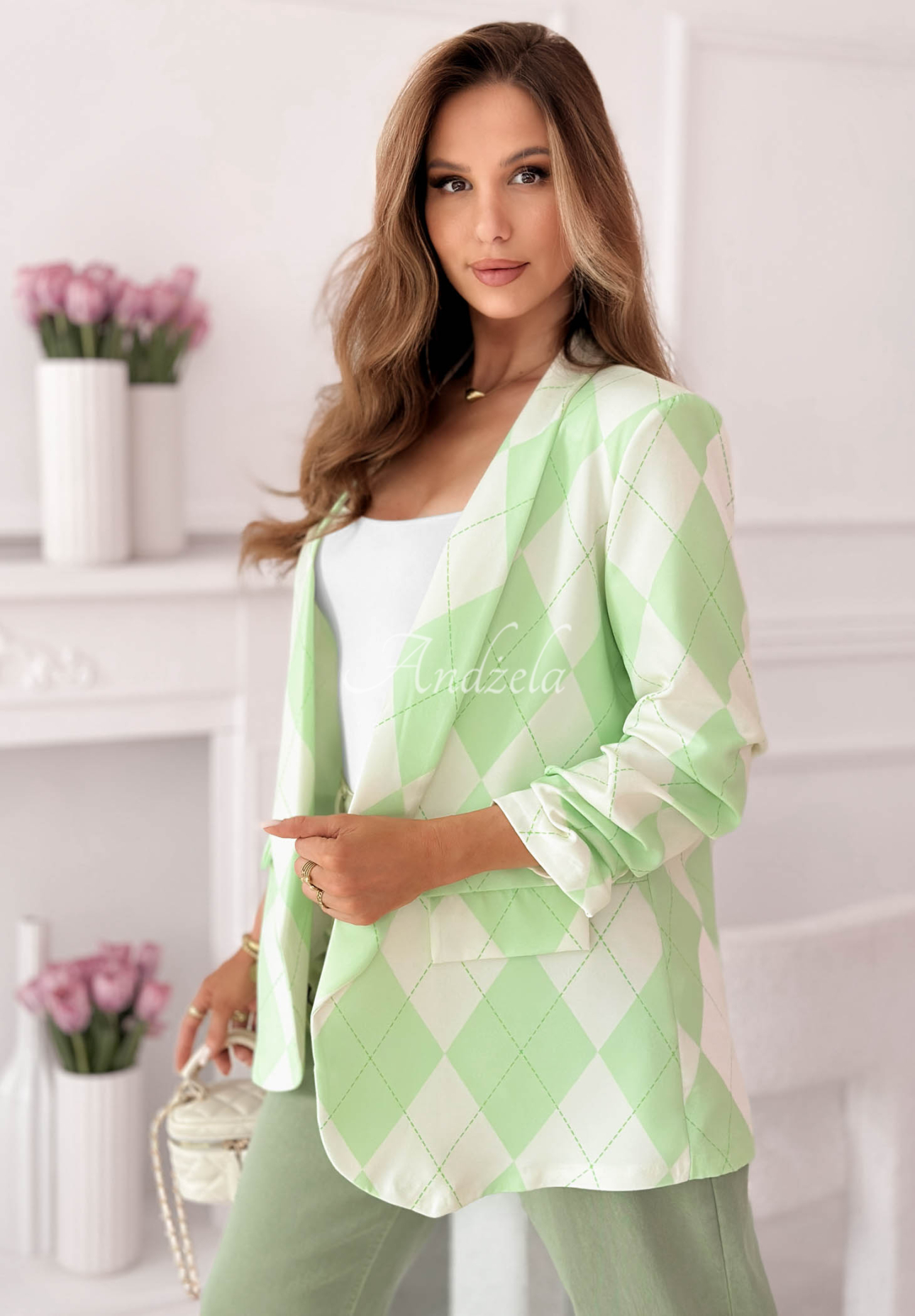 Marynarka w romby Sharon pistacjowa