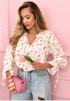 Kwiecista bluzka z wiązaniem Nellie biała
