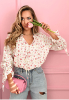 Kwiecista bluzka z wiązaniem Nellie biała
