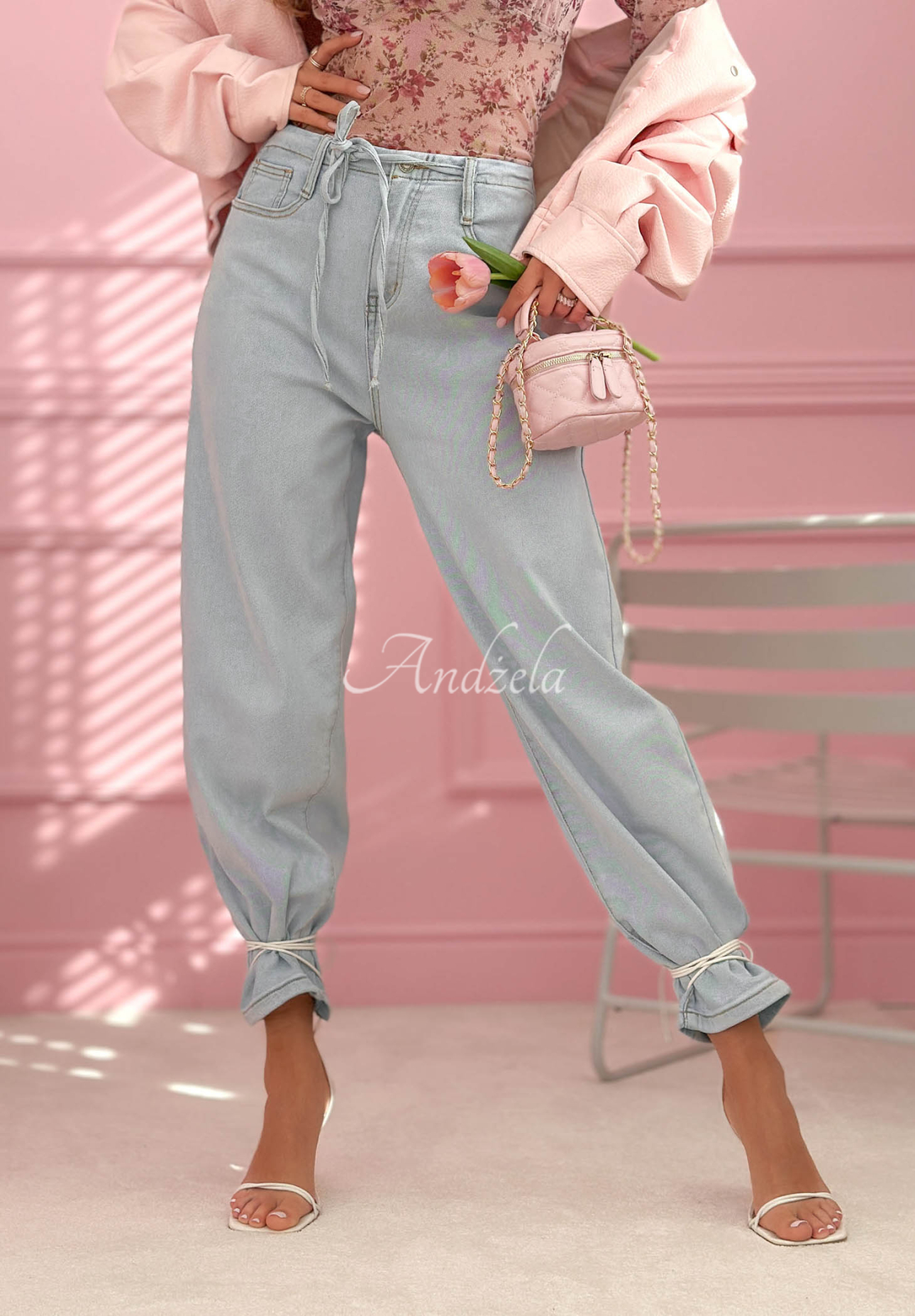 Spodnie jeansowe balloon Michelle jasnoniebieskie