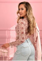 Kwiecista bluzka z siateczki Miravelle różowa