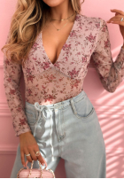 Kwiecista bluzka z siateczki Miravelle różowa