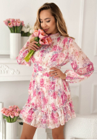 Kwiecista sukienka z falbankami Magnolia biało-różowa