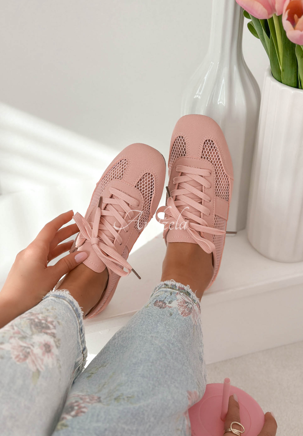 Cassidy Openwork Sneakers in Powder Pink