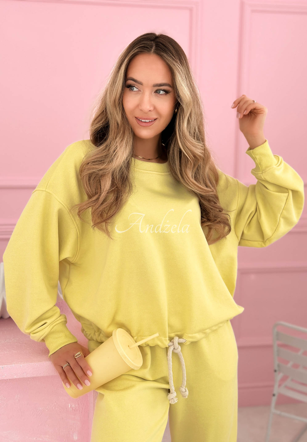 Bawełniany komplet dresowy bluza i spodnie Denise bananowy