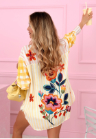 Satynowa koszula w paski i kwiaty Clover żółta