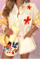 Satynowa koszula w paski i kwiaty Clover żółta