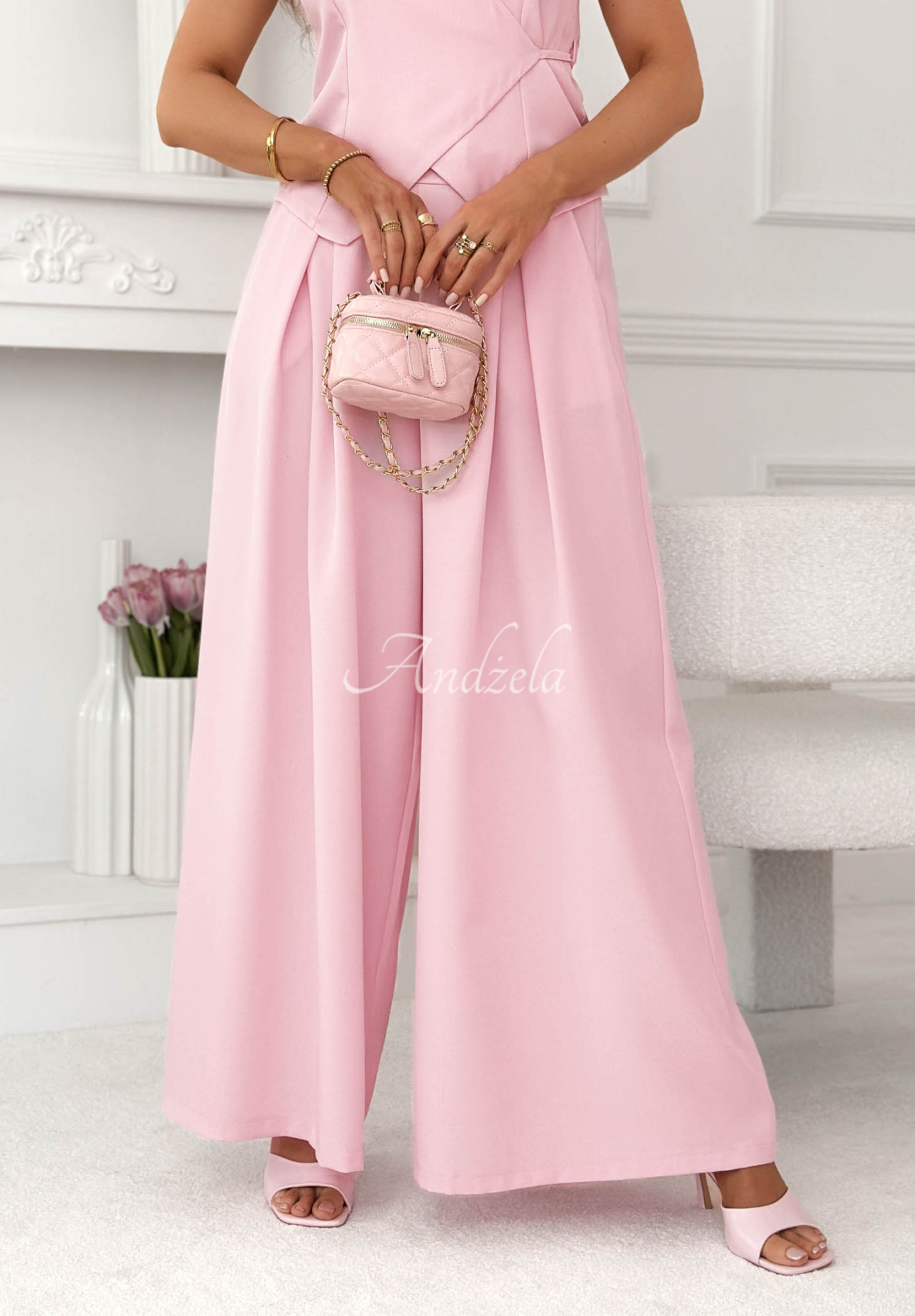 Elegant wide-leg Swedish-style pants by Aracelli in powder pink