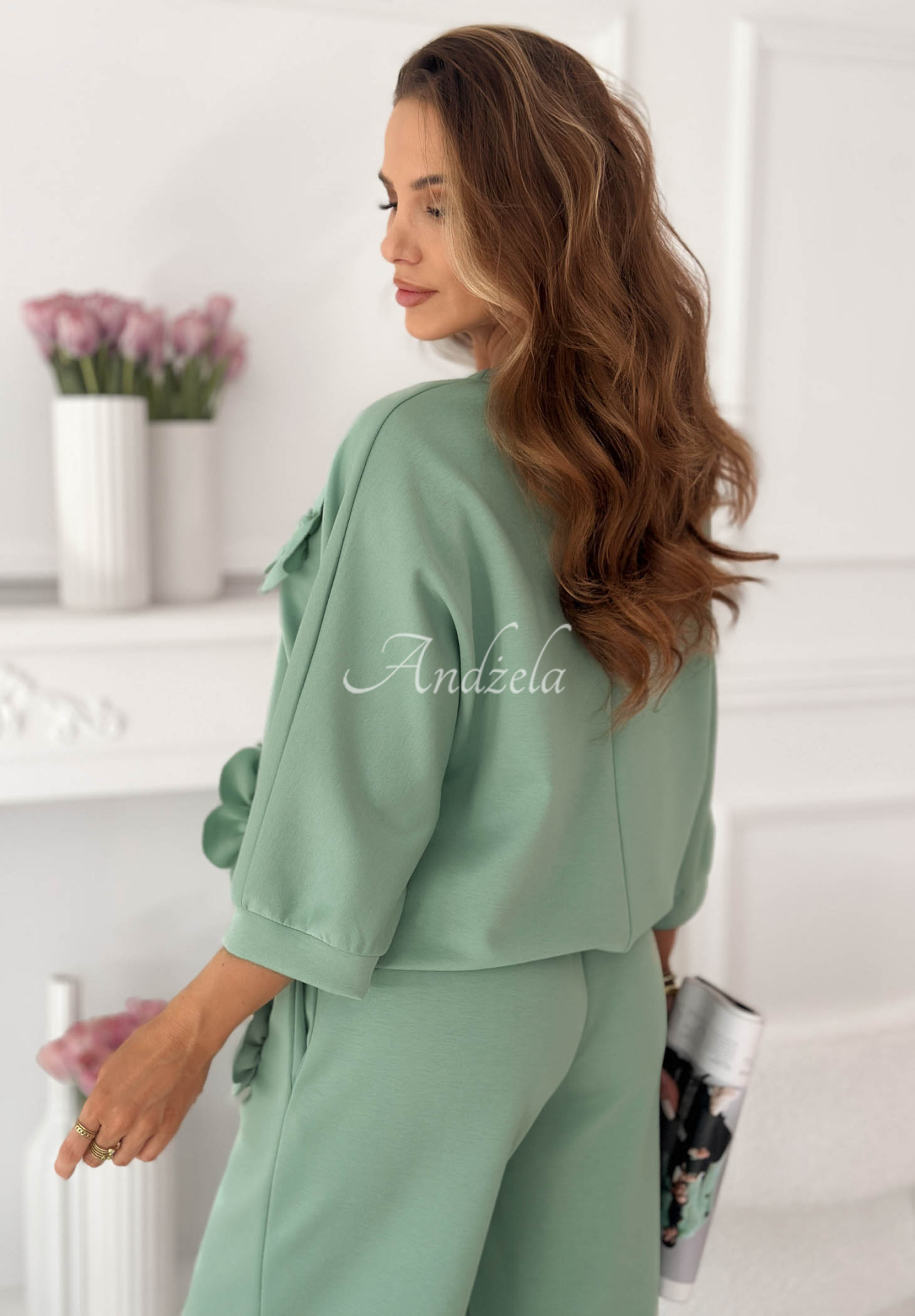 Floralia Pistachio Floral and Viscose Sweatsuit Set