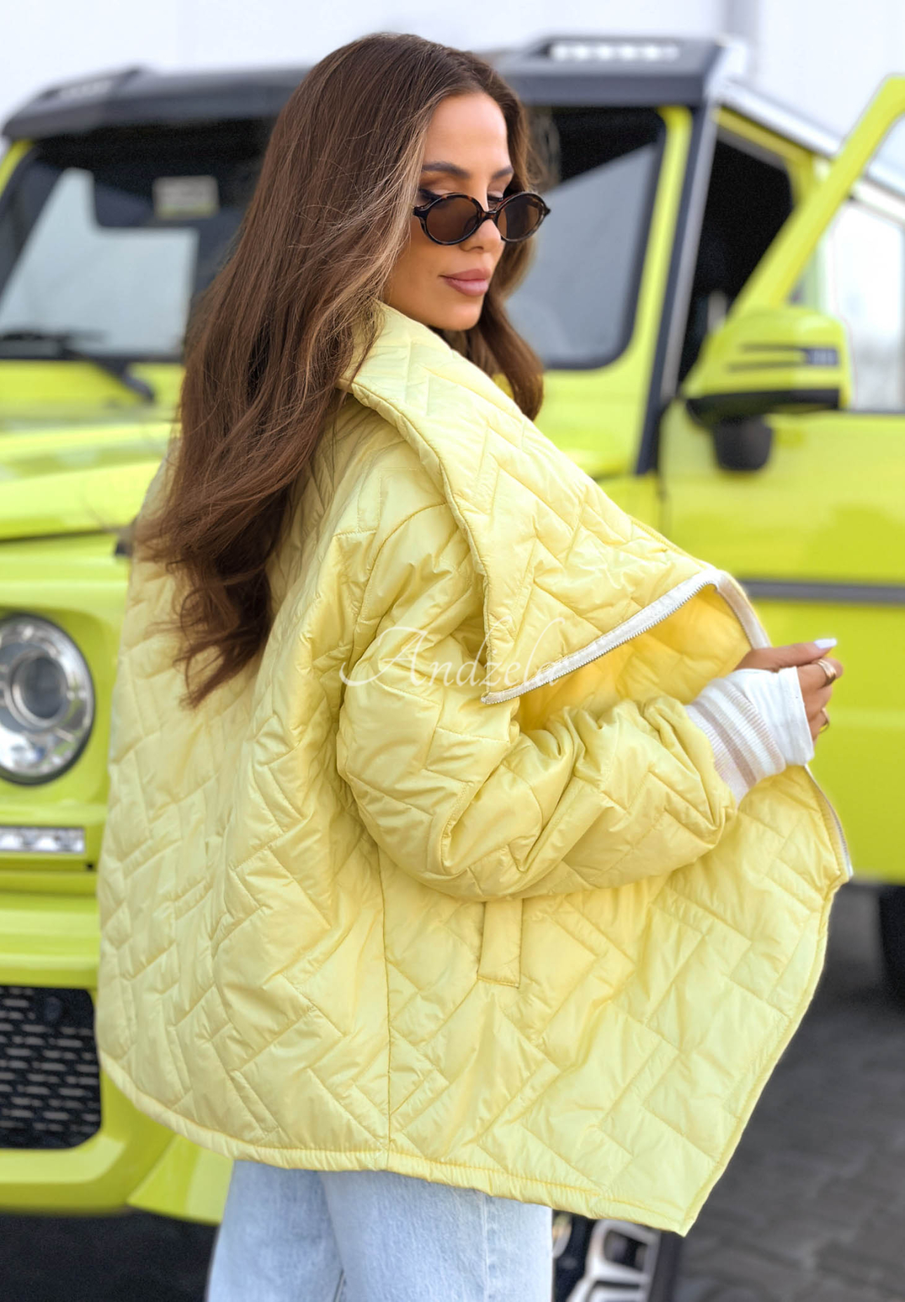 Quilted jacket with collar Where Are We yellow