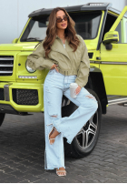 Krótka skórzana kurtka bomberka Glorianna pistacjowa